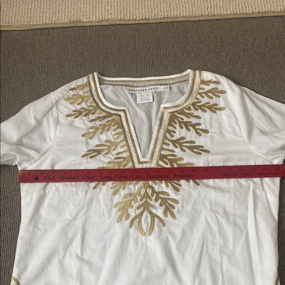 Gretchen Scott White and Gold Embroidered Women's TunicTop sz L NWOT - Picture 6 of 9